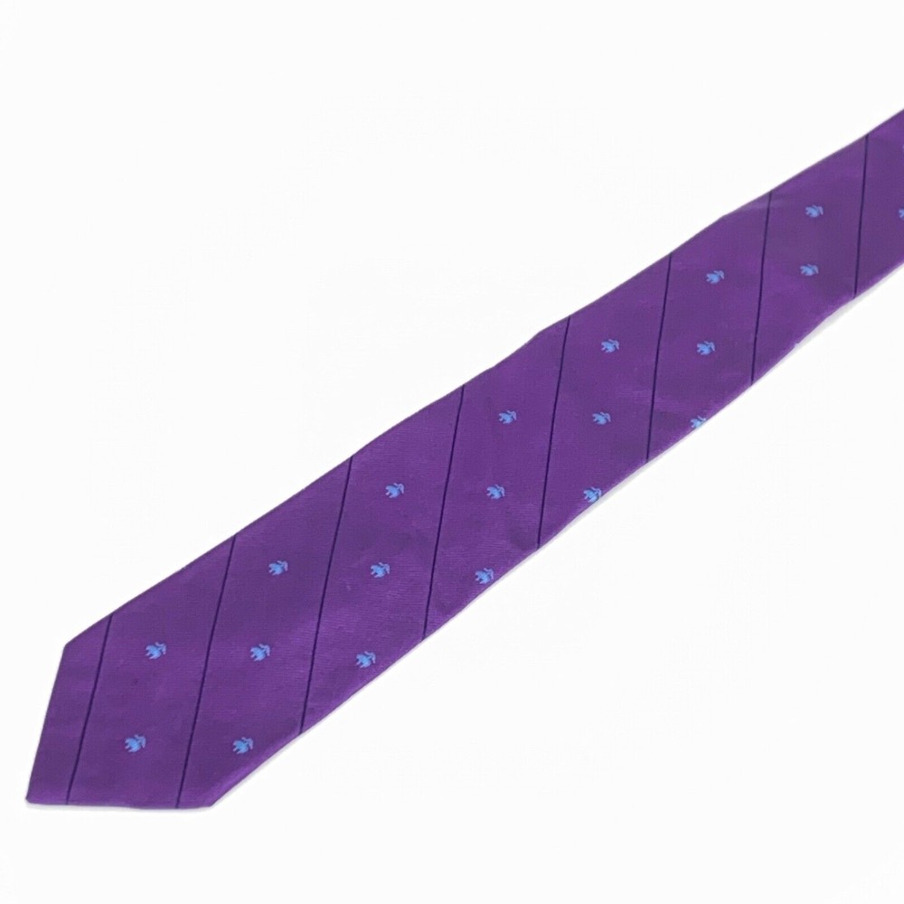Brooks Brothers Purple Light Blue Golden Fleece Logo Navy Stripes 100% Silk Tie - Picture 6 of 10